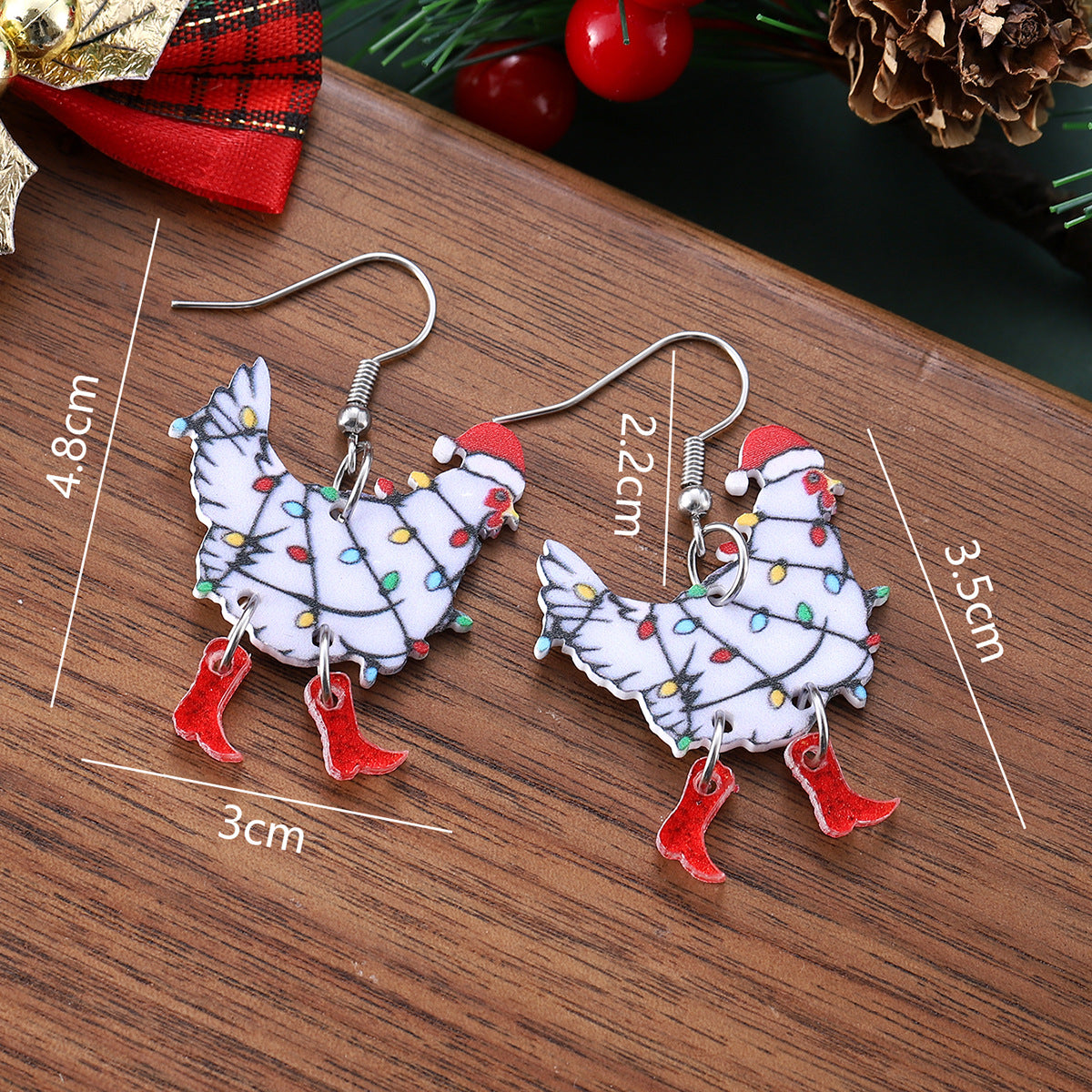 Wholesale Christmas Light Hen Acrylic Earrings